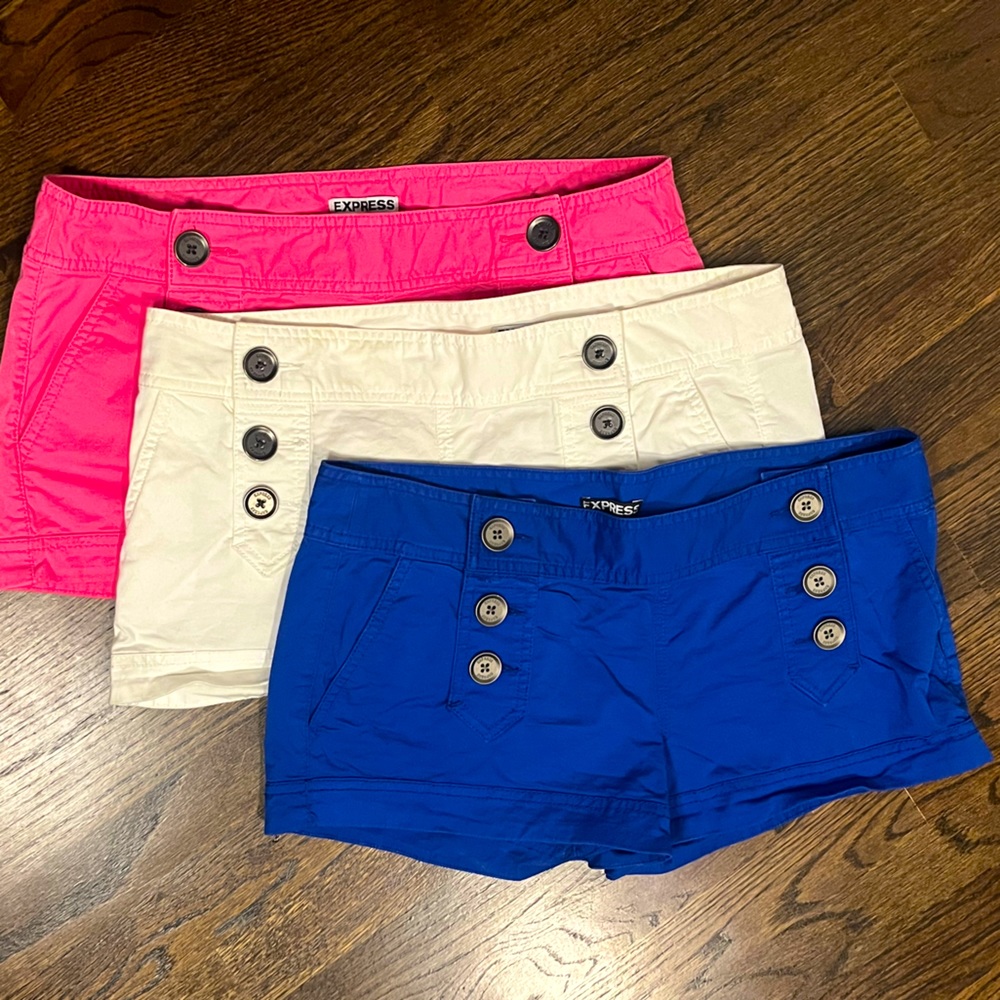 LOT of 3 Express Sailor Shorts SZ 8 great condition in the closet too long.